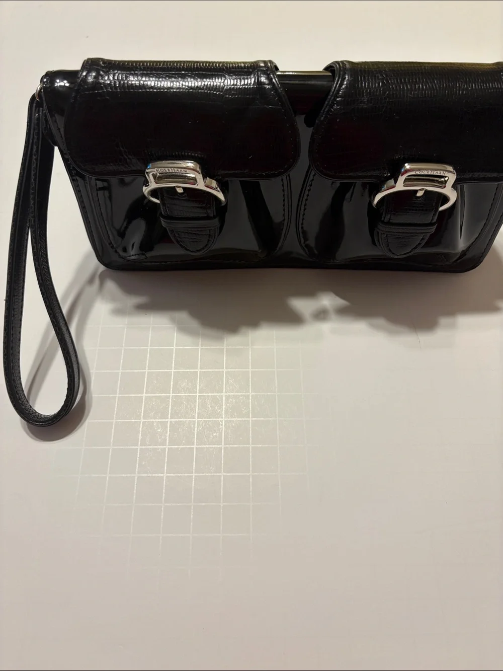 Cole Haan Black Patent Double-Pocket Wristlet Clutch